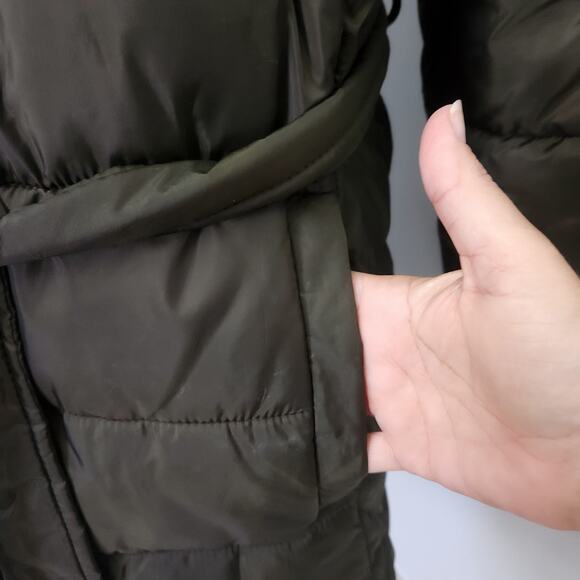 LOFT Army Olive Green Removable Faux Fur Hood Puffer Jacket Coat Size 16 - Picture 3 of 11
